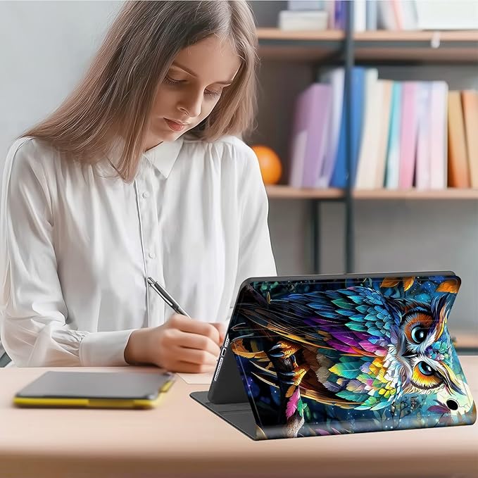 Case for Amazon Fire HD 10 and 10 Plus Tablet (13th/11th Gen 2023/2021 Release) Multi-Angle Viewing Leather Smart Stand Back Cover with Auto Sleep Wake Owl