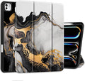 DONGKE Case for iPad Pro 13 inch (M5 2025 / M4 2024) – [Built-in Pencil Holder] Ultra Slim PU Leather Trifold Stand Cover with Soft TPU Back Auto Wake/Sleep - Golden Marble