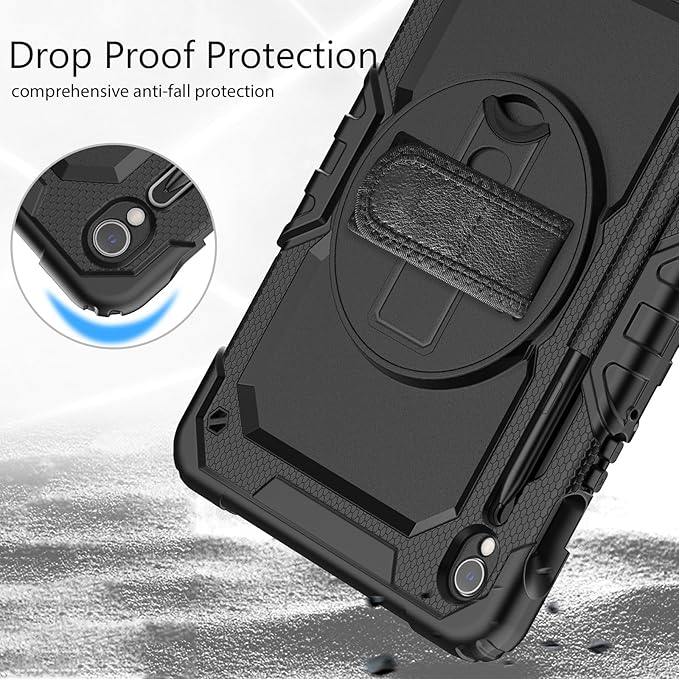 Case for Samsung Galaxy Tab S10+ / S9 FE+ Plus / S9+ Plus 12.4 Inch with Screen Protector Hand Strap Shoulder Strap 360 Rotating Stand and Pen Holder - Black