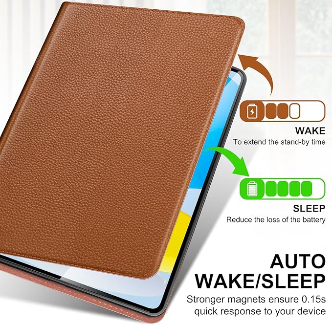 Genuine Leather Case for iPad 11th Gen 11 (2025/A16) &amp 10th Gen 10.9 (2022) | Slim Protective Cover with Adjustable Stand Auto Wake/Sleep Premium Leather | Brown