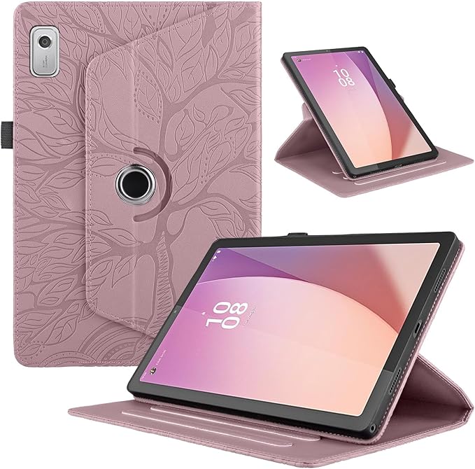 Tablet PC Bags Cases Sleeves Compatible With Lenovo Tab M9 9.0 Inch (Model: TB-310FU 2023 Released) Tablet Case 360 Degree Rotating Stand Foldable Tablet Case Tree Of Life Embossed Shell(Rose Gold)