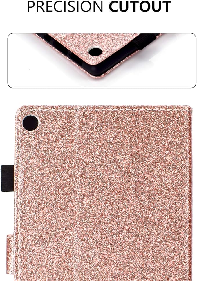 Dteck for Fire HD 8 (8th/7th/6th Generation) Smart Folio Tablet Case 2018/2017/2016 Release (8) with Auto Sleep Wake/Stand/Card Slots/Stylus PU Leather Protective Cute Slim Magnetic Cover Rosegold