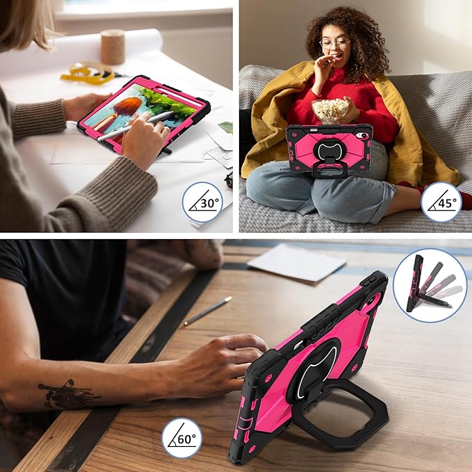 Shoulder Strap Tablet Case for Huawei MatePad 11.5 S/11.5 inch TGR-W09 Heavy Duty Shockproof Protective Cover with Kickstand Handle Shoulder Strap for Kids Women Man Black Rose Red