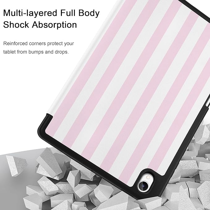 DONGKE Case for Samsung Galaxy Tab S11 5G 11 2025 Model (SM-X730/X736B) Slim Lightweight Trifold Stand Cover with S Pen Holder Auto Sleep/Wake Soft TPU Shockproof Back Pink Stripes