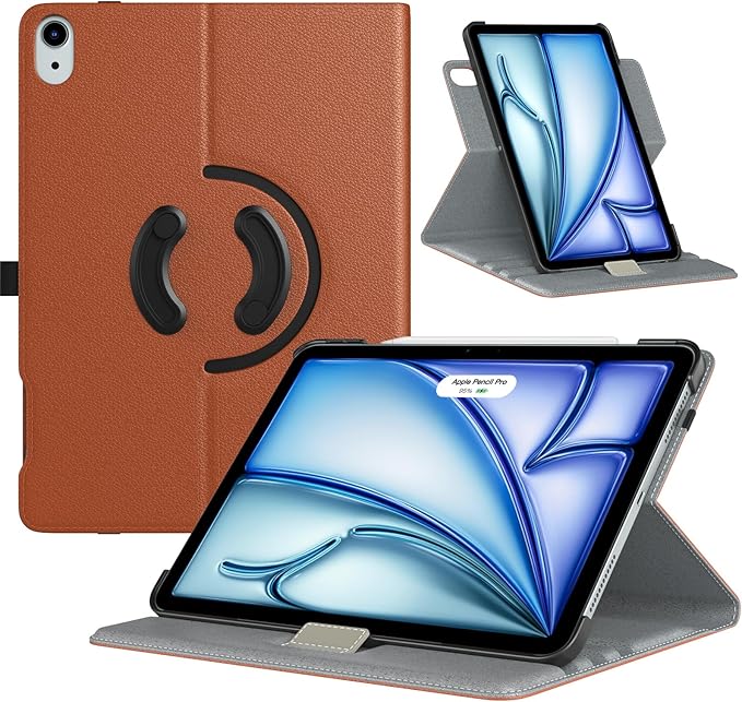 TiMOVO Rotating Case for iPad Air 11 inch M3/M2 (2025/2024) iPad Air 5th/4th Generation 2022/2020 90 Degree Rotating Protective Stand Cover for iPad Air Case Brown