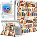 for iPad 9th/8th/7th Generation Case for iPad Air 3rd/ Pro 10.5” Case - 360 Rotating Stand Folio Smart Cover with Pencil Holder for Women Flower Bookshelf for Apple Tablet 7/8/9 Gen 10.2”