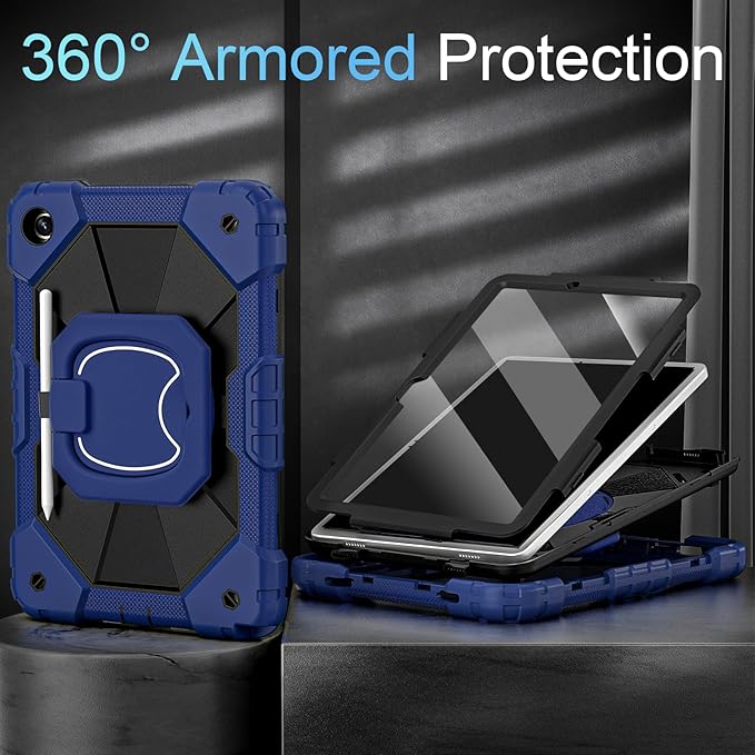 Case for Samsung Galaxy Tab A11+/A9+ Samsung A11 Plus/A9 Plus 11 Inch with Screen Protector/Rotating Stand/Pen HolderShockproof Cover for Galaxy Tab A11/A9 Plus CaseNavy Black