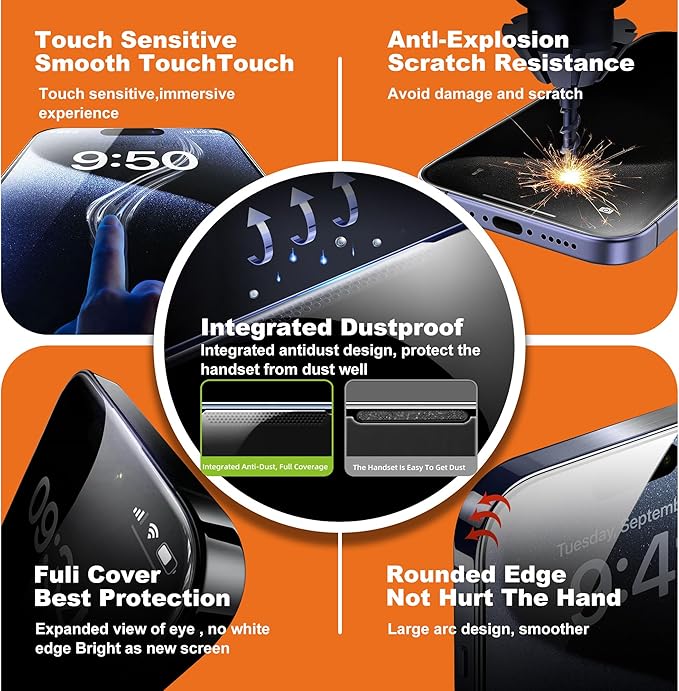 2-Pack Matte Privacy Screen Protector for iPhone 17 &amp 16 ProAnti-Glare &amp Anti-SpyAnti-FingerprintSmooth as SilkEasy Installation Military-Grade 9H Hardness