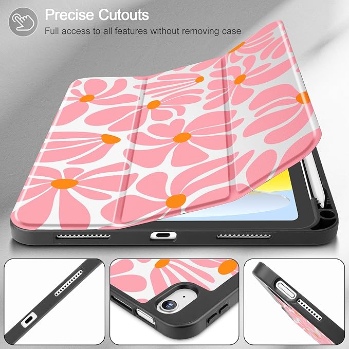 May Chen for iPad (A16) 11th Generation Case 11 Inch 2025 iPad 10th Gen Case 2022 10.9 inch Trifold Stand with Auto Wake/Sleep Soft TPU Protective Stand Back Cover Groovy Flower