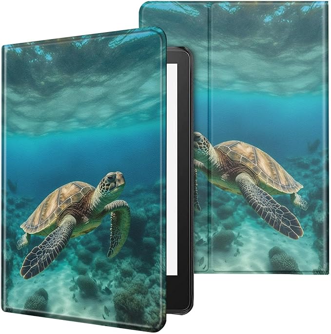 Case for All-New Kindle Paperwhite 12th Generation 7 inch 2024 &amp Kindle Colorsoft Signature Edition 2024 Lightweight Protective PU Leather Smart Stand Cover with Auto Wake Sleep - Green Turtle