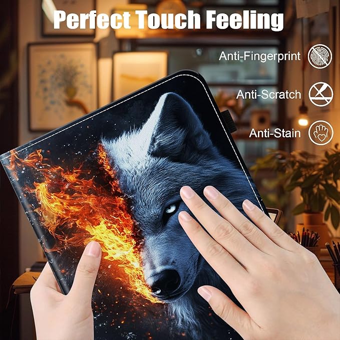 Case for iPad (A16) 11th Generation 11 Inch 2025 iPad 10th Generation 10.9 inch 2022Card Slot PU Leather TPU Case Pen Holder Auto Wake SleepWolf in The Fire