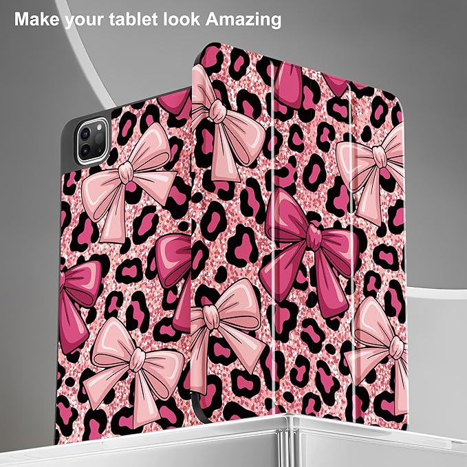 May Chen Case for iPad Pro 11 inch (4th 3rd 2nd &amp 1st Gen) 2022 2021 2020 2018Trifold Stand with Auto Wake/Sleep Soft TPU Protective Stand Back Cover Leopard Print Bow
