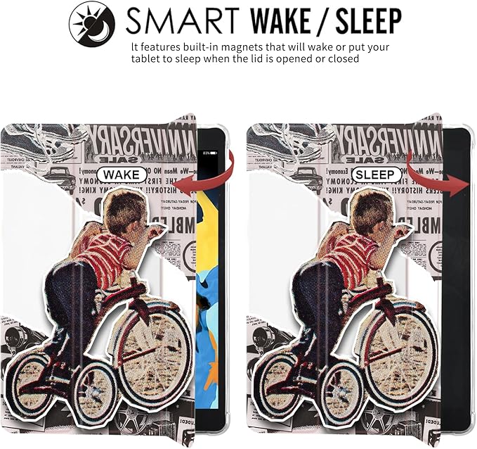 JOYLAND Pad Case for 11 Inch iPad Pro 2018/2020/2021with Pencil Holder-Auto Wake/SleepCycling Boy Newspaper Pattern Personalized Tablet Case Anti-Scratch Shockproof Case