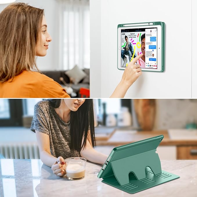 VIKESI Case for iPad 9th / 8th / 7th Generation 10.2 inch (2021/2020/2019 Released)Multiple Angles Magnetic Stand CoverShockproof BackPencil Holderand Auto Sleep/WakeForest Green