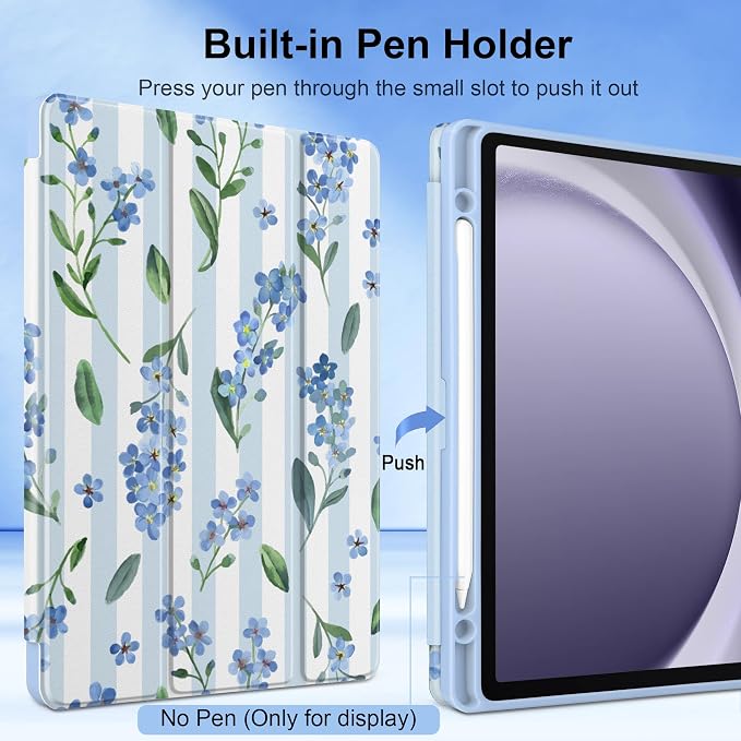 Blue Watercolor Flowers&Stripes