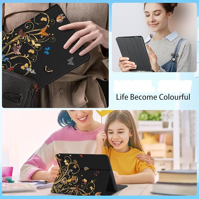 for Amazon Kindle Fire HD 8/8 Plus Tablet Case 10th/12th Generation for Women Girls Folio Cover Cute Fashion Design Girly Kawaii Butterfly Pretty Teens Cases for Kindle Fire Case 8 Inch