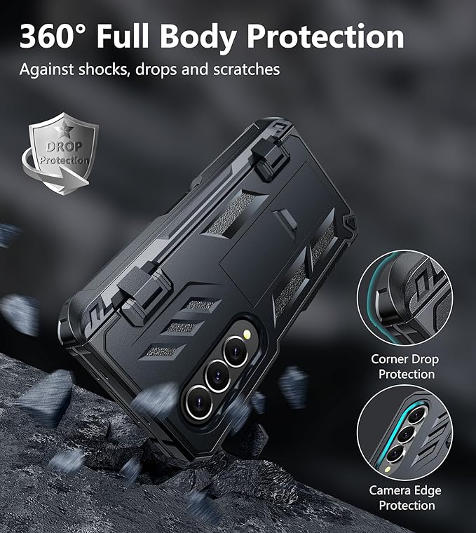 for Samsung Galaxy Z-Fold-4 Case: Military Grade Hinge Protection S-Pen Holder Heavy Duty Shockproof 360 Full-Body Protective Phone Cover with Kickstand for Galaxy ZFold 4 5G 2022 (Black)