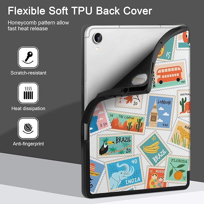 DONGKE Case for Samsung Galaxy Tab S11 5G 11 2025 Model (SM-X730/X736B) Slim Lightweight Trifold Stand Cover with S Pen Holder Auto Sleep/Wake Soft TPU Shockproof Back Post Stamps