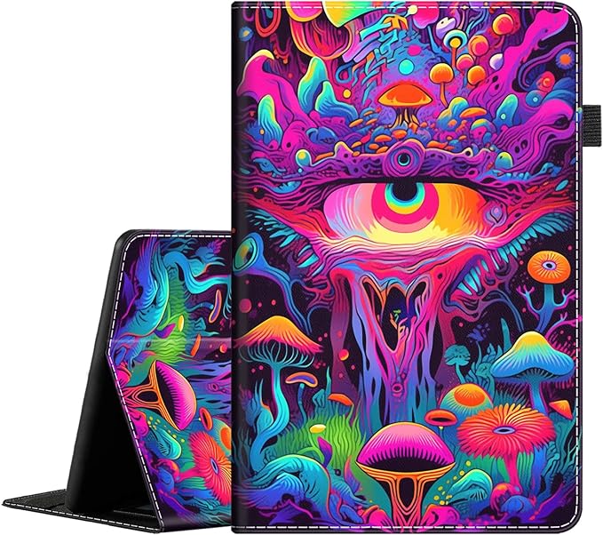 Case for All-New Amazon Fire HD 10 Tablet and Fire HD 10 Plus (13th/11th Generation 2023/2021 Release) Auto Sleep/Wake Multi-Angle Viewing Slim Folio Stand Cover Trippy Mushrooms