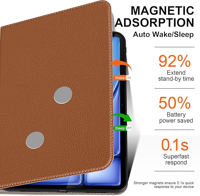 for iPad Air 13 Inch Case M4/M3/M2 (2026/2025/2024) Leather Protective Shockproof Smart Cover Adjustable Stand - Auto Wake/Sleep and Multiple View AnglesBrown