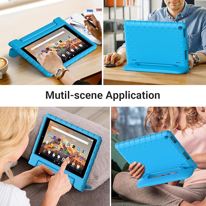 for Amazon Fire hd 10 Tablet case Kids 5th/7th/9th Generation 2015/2017/2019 Released Shockproof Lightweight Protective Cover with Portable Handle Stand for Boys Girls Blue