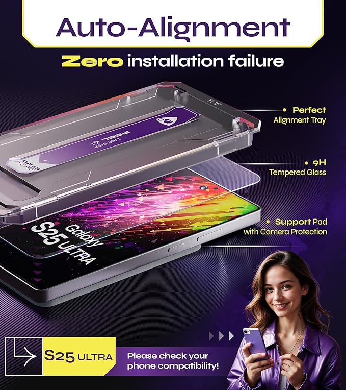 Defenslim for Samsung GALAXY S25 ULTRA Screen Protector (2Pack) Easy Auto-Dust &amp Align Install Kit 6.9 Tempered Glass 9H Hardness Ultra HD Clear Case Friendly WonderShield