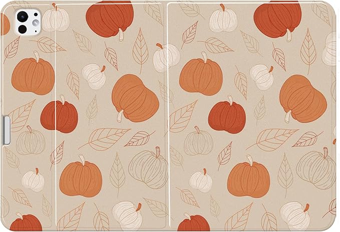 MAYCARI Fall Brown Leaves Pumpkins iPad Case for iPad Pro (M4) 2024 13 Inch with Pencil Holder Handmade iPad Pro 5th Generation Case Autumn Fine Grained iPad Protecitve Hard Case with Auto Wake/Sleep