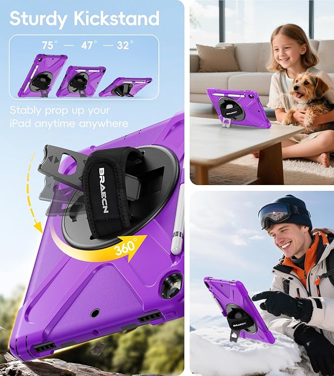 BRAECN Case for iPad Air 3rd Generation 2019 / iPad Pro 10.5 inch 2017 Rugged Heavy Duty Shockproof Cover with Pencil Holder 360° Rotating Kickstand &amp Adjustable Hand Strap &amp Shoulder Strap