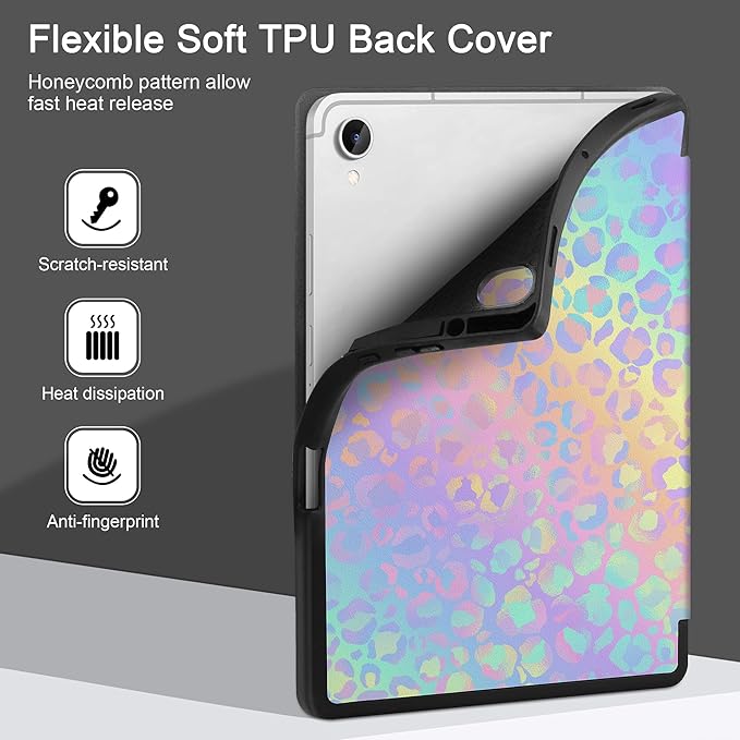 DONGKE Case for Samsung Galaxy Tab S11 5G 11 2025 Model (SM-X730/X736B) Slim Lightweight Trifold Stand Cover with S Pen Holder Auto Sleep/Wake Soft TPU Shockproof Back Colorful Leopard