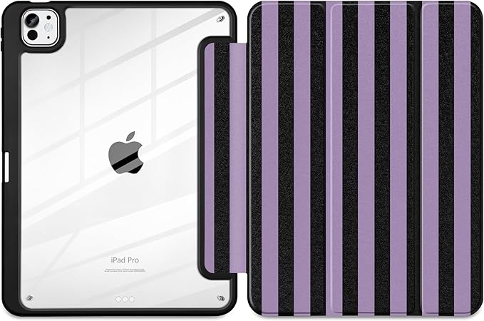 DONGKE for iPad Pro 11-Inch Case (M5 2025 / M4 2024) 6th/5th Generation [Auto Sleep/Wake &amp Pencil Pro Holder] Clear Acrylic Back Smart Trifold Stand Cover Purple Stripes