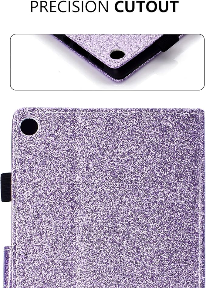 Dteck for Fire HD 8 (8th/7th/6th Generation) Smart Folio Tablet Case 2018/2017/2016 Release (8) with Auto Sleep Wake/Stand/Card Slots/Stylus PU Leather Protective Cute Slim Magnetic Cover Purple
