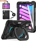 BATYUE Case for iPad mini 7 A17 Pro 2024/iPad Mini 6 2021 8.3 Inch with Pencil Holder 360 Rotating Stand Shoulder Strap Handle Grip Shockproof Rugged Case for iPad mini 7th/6th Gen Black