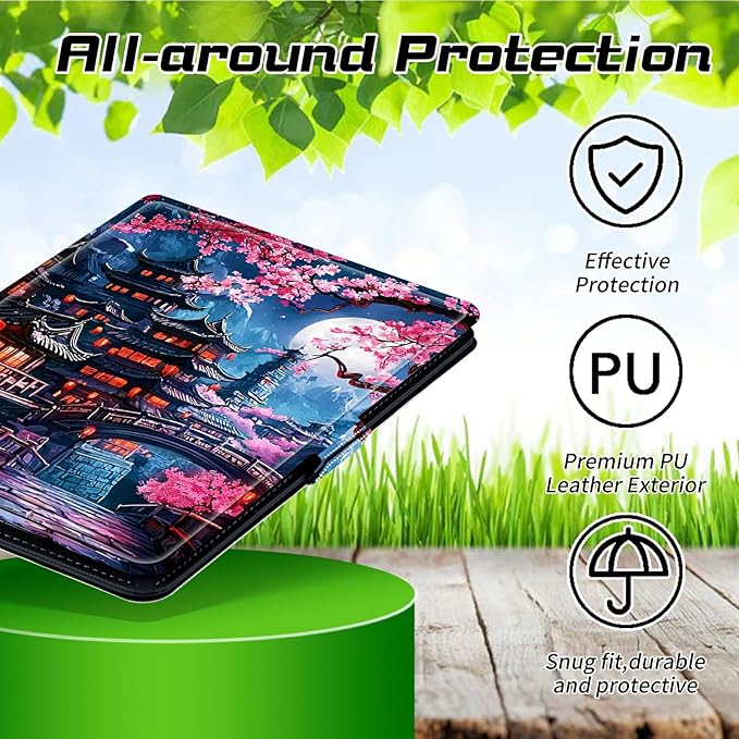 for Walmart Onn 10.1 2024 Onn 10.1 Gen 4 Universal Tablet Case 360 Degree Rotating Kickstand Protective Stand Case with Multiple Viewing PU Leather Shell Case Cherry Blossom House