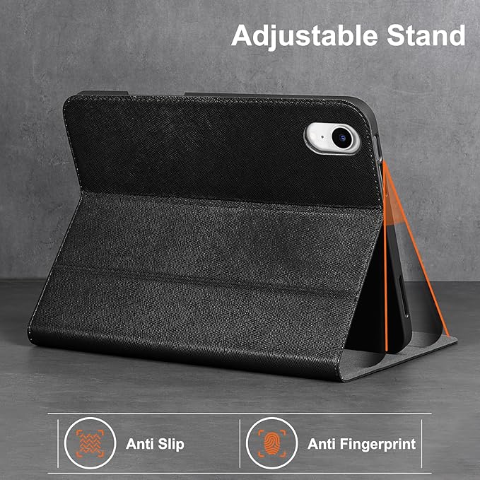 Gexmil Leather Case for iPad mini 7 (A17 Pro) 2024 / iPad mini 6 Generation 2021 8.3 InchPremium Cowhide Cover with Pencil HolderAdjustable Stand Auto Wake/SleepPalm-Print Black