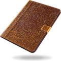 Gexmil Case for iPad 10.2 Inch9th/8th/7th Generation(2021/2020/2019) Genuine Leather Cover Auto Sleep/WakeCowhide Folio Cover with Adjustable Stand with BuckleAnti SlipFlower Brown