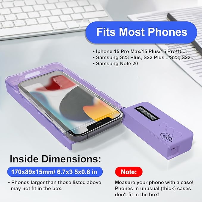 Phone Lockbox - Time Lock Box Cell Phone Locker for Bad Habits Smartphone Jail with Timer Reduce Kids Adults Screen Time Improve Productivity Family Time Container - Purple