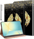 ALILANG Case for Google Pixel Tablet 11 Inch 2023 with Stylus Folio Book Style Shockproof Folding Stand Cover for Google Pixel Tablet Case -Gold Wings