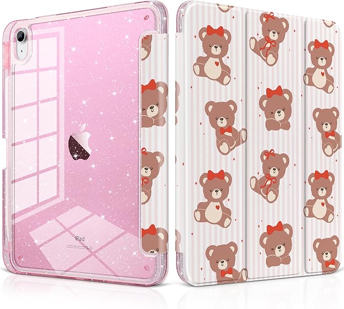 DONGKE for iPad Case 9th/8th/7th Generation 10.2 Inch (2021/2020/2019) Shockproof Glitter Acrylic Back with Trifold Stand Pencil Holder &amp Auto Sleep/Wake - Lovely Bears