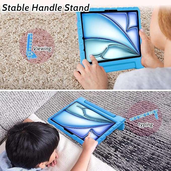 Dteck Kids Case for iPad Air 13 inch M2 2024 iPad Pro 13 Case 2024 Lightweight Shockproof Rugged EVA Kids Friendly Handle Kickstand Child Proof Protective Case with Pencil Holder Blue