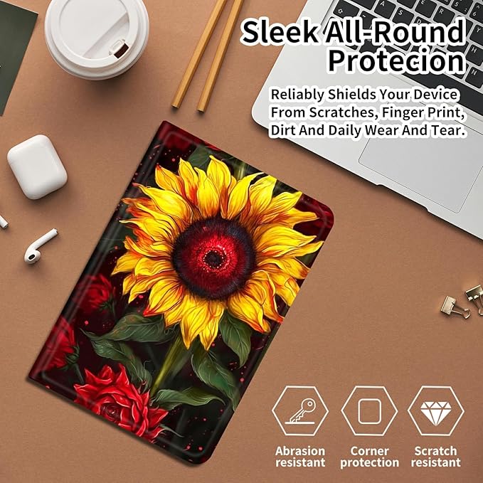 DIGTIALLL Case for Amazon Kindle Fire Max 11 Case (13th Generation 2023 Release) 11 PU Leather Smart Protective Cover with Auto Sleep/WakeSunflowers