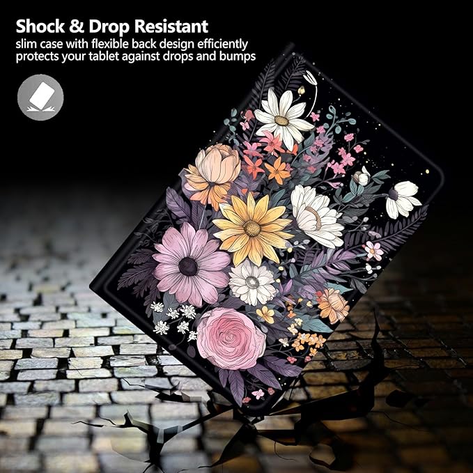 DIGTIALLL Case for Amazon Kindle Fire HD 8 Tablet (8th / 7th / 6th Generation - 2018 2017 and 2016 Release) PU Leather Smart Protective Cover with Auto Sleep/WakeMany Flowers