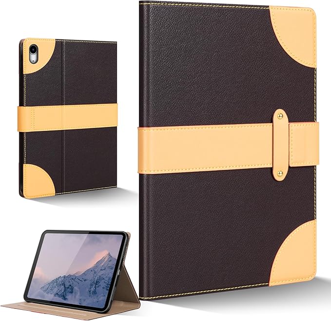 Case for iPad A16 11th Gen 11 InchiPad 10th Gen. 10.9 InchLeather Folio Cover with Auto Wake/Sleep Adjustable StandMagnetic Buckle Closure Protection Case-Single Strap Dark Brown