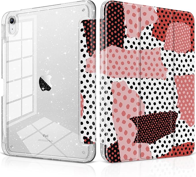 MEEgoodo Case for iPad A16 11th Generation 2025/10th Generation 2022 Glitter Tablet Cases with Transparent Acrylic Back+Trifold Stand +Pencil Holder+Auto Wake/SleepModern Creative Pattern