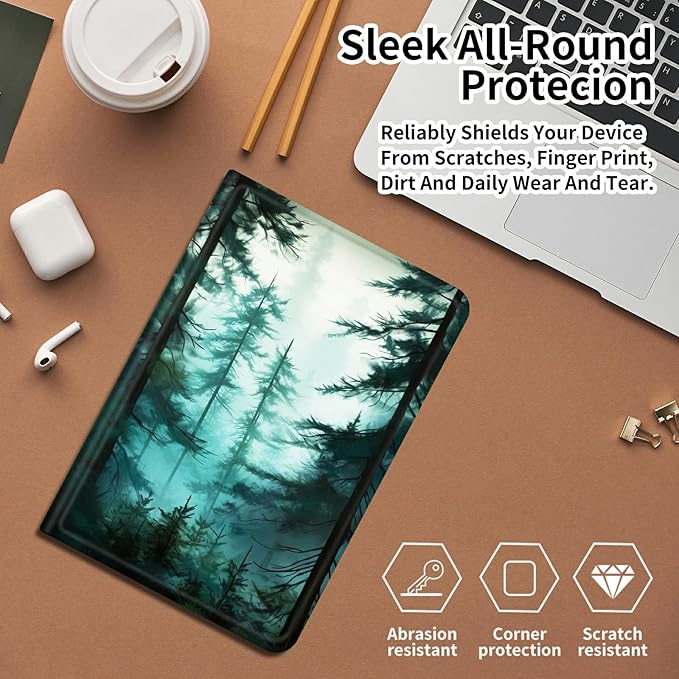 DIGTIALLL Case for Amazon Kindle Fire HD 10 &amp 10 Plus Tablet (11th Generation 2021 Release) 10.1 PU Leather Smart Protective Cover with Auto Sleep/WakePine Trees