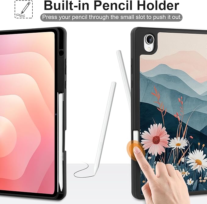 DONGKE Case for Samsung Galaxy Tab S11 5G 11 2025 Model (SM-X730/X736B) Slim Lightweight Trifold Stand Cover with S Pen Holder Auto Sleep/Wake Soft TPU Shockproof Back Daisies