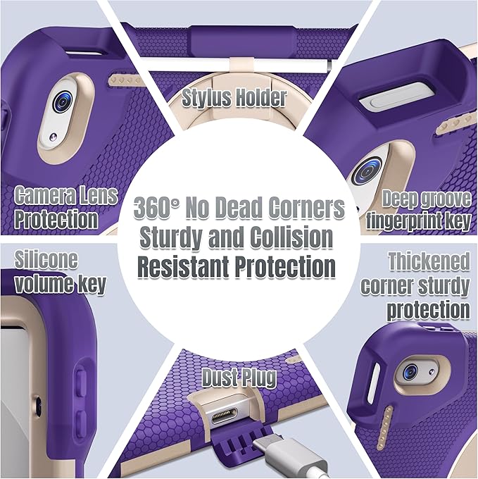 Case for iPad (A16) 11th /10th Generation 11/10.9 Inch 2025/2022 with Screen Protector/360° Rotate Stand/Shoulder Strap/Pencil Holder Shockproof iPad 11th/10th Gen Cover (Purple+White)