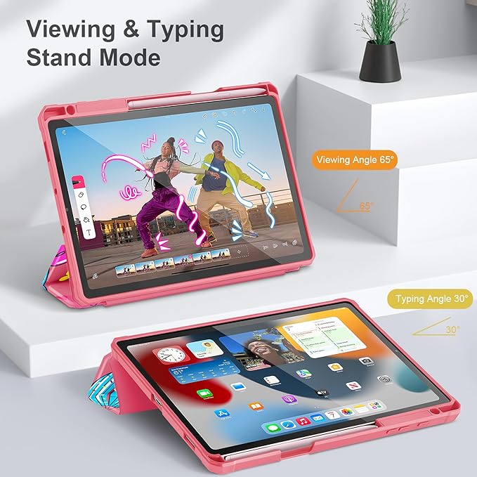 Mektron Case for Samsung Galaxy Tab S6 Lite 10.4 Inch 2024/2022/2020 with S Pen Holder Multi-Angle Viewing with Shockproof Cover Clear Shell + Trifold Stand + Auto Wake/Sleep Hand Drawn Graffiti