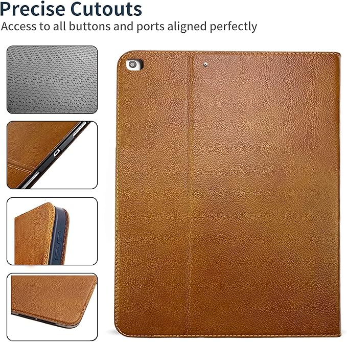 Gexmil Case for iPad 9.7 Inch6th/5th Generation(2018/2017)-iPad Air 2/1 Gen. Genuine Leather Cover Anti Fingerprint/SlipCowhide Folio Cover Auto Sleep/Wake with Adjustable StandBrown