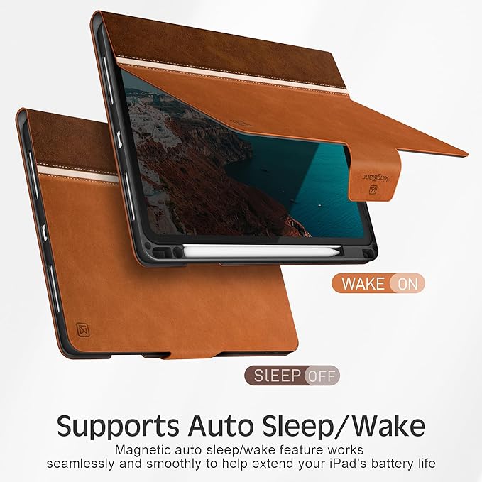 KingBlanc Case for iPad Air 13-inch M4/M3/M2 (2026/2025/2024) with Pencil Holder Vegan Leather Cover Auto Wake/Sleep Multi-Angle Stand for Viewing &amp Drawing Pencil Pro &amp USB-C Compatible