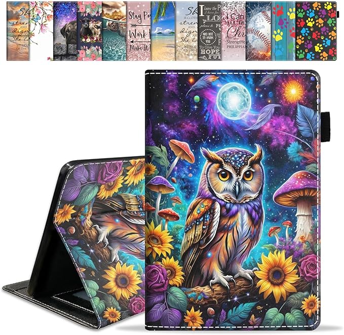 Case for Amazon Kindle Fire HD 10 &amp 10 Plus Tablet 10.1 (13th/11th Generation 2023/2021 Release) - Premium PU Leather Cover with Auto Sleep Wake Owl Under The Moon